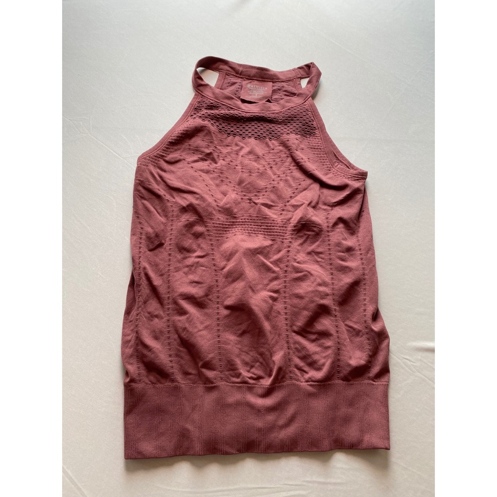 Athleta Renew High Neck Tank Mauve Pink Seamless Mesh Yoga Top S 293879